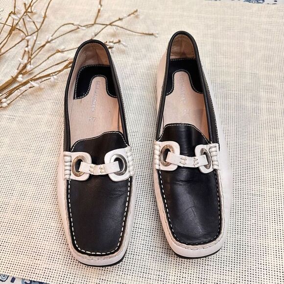 Salamander Shoes Black White Leather colorblock Slip On Flats comfy sz 37/ 7 US - Picture 2 of 7